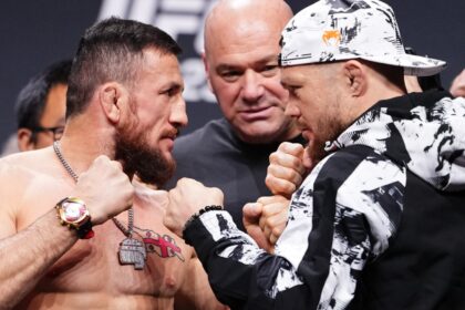 Merab Dvalishvili and Petr Yan face off at the UFC 323 ceremonial weigh-in