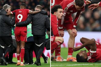 Alexander Isak hobbling off and Isak down injured