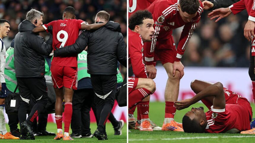 Alexander Isak hobbling off and Isak down injured