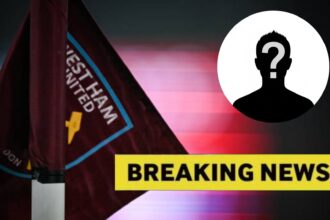 West Ham corner flag with breaking news overlay and mystery person overlay