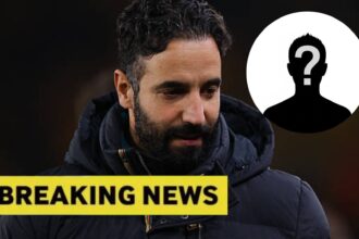 Ruben Amorim with overlay of mystery player and breaking news