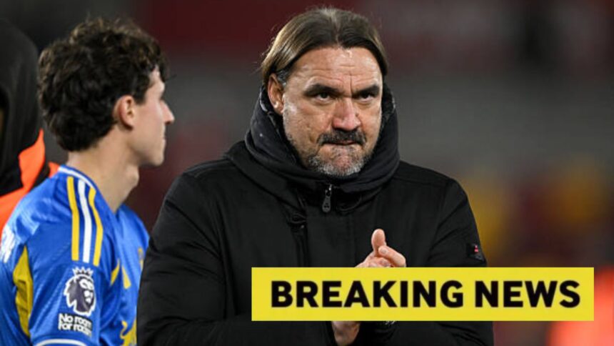 Image of Daniel Farke with breaking news overlaying