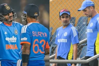 Axar Patel, Suryakumar Yadav and  Ryan ten Doeschate