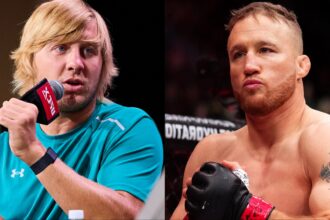 Paddy Pimblett speaks at a UFC X fan expo, opposite Justin Gaethje in the cage at UFC 313