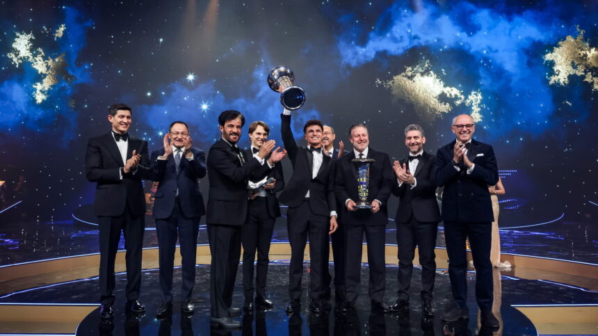 Lando Norris finally lifts the F1 trophy and is crowned champion at the FIA Gala