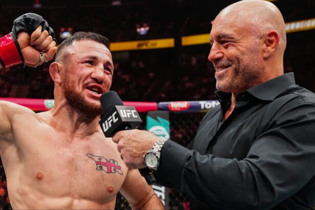 Merab Dvalishvili speaks with Joe Rogan after his victory at UFC 320