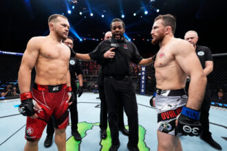 Petr Yan and Merab Dvalishvili UFC staredown