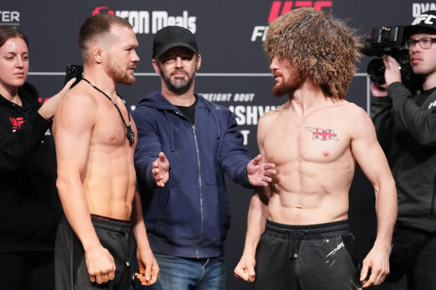 Petr Yan and Merab Dvalishvili staredown