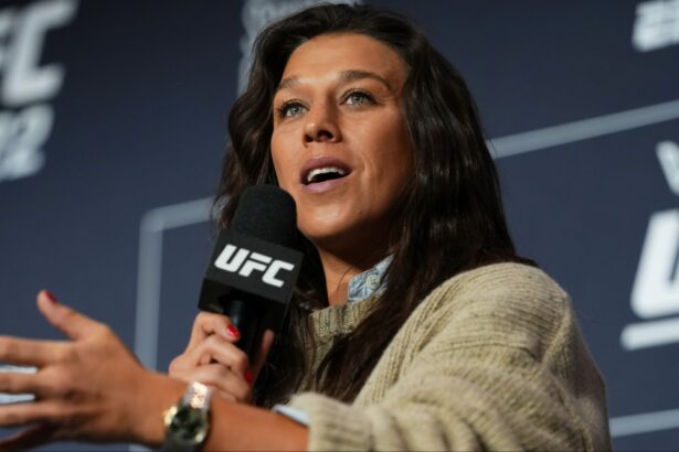 Joanna Jedrzejczyk speaks during a panel at UFC 322