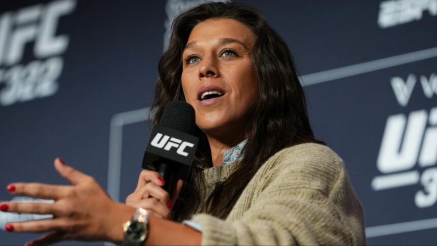 Joanna Jedrzejczyk speaks during a panel at UFC 322