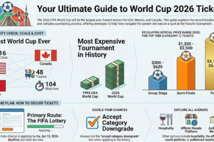 Comprehensive guide to FIFA World Cup 2026 tickets, showing tournament scale, ticket price ranges by stage, lottery system details, and resale options.