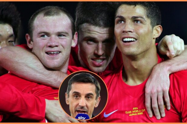 Wayne Rooney, Michael Carrick, Cristiano Ronaldo, and Gary Neville