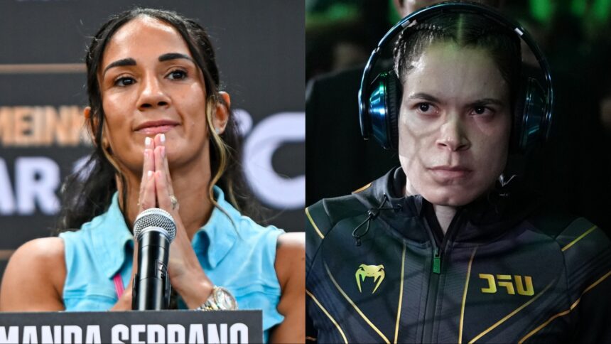 Amanda Serrano appears at a press conference, opposite Amanda Nunes walking to the Octagon at UFC 289