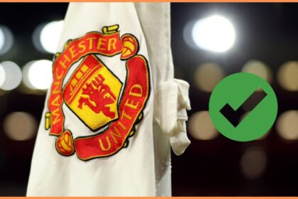 Manchester United logo on corner flag close-up