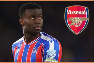 Marc Guehi and the Arsenal FC badge