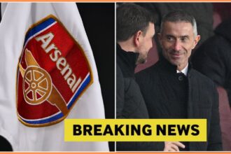 Andrea Berta and the Arsenal logo