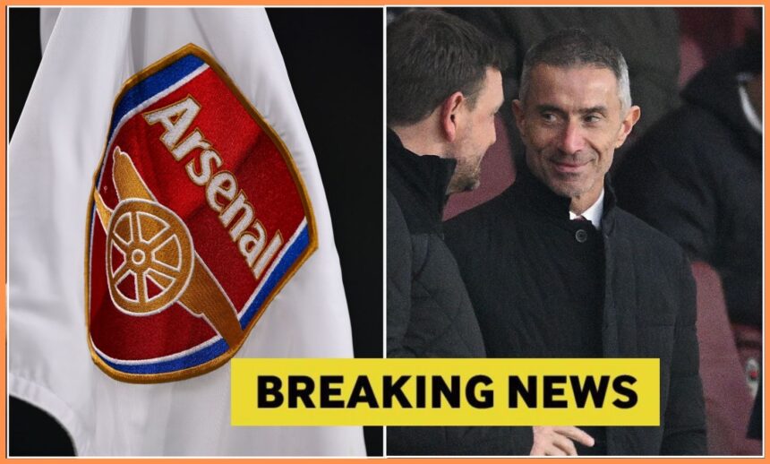 Andrea Berta and the Arsenal logo