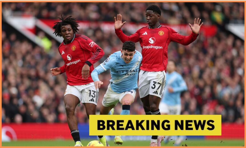 Kobbie Mainoo in action for Man United vs Man City