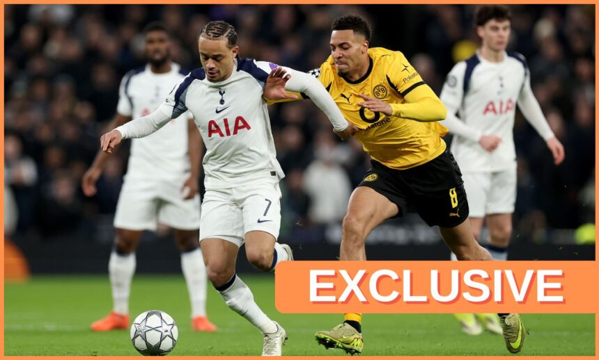 Felix Nmecha in action for Borussia Dortmund vs Tottenham