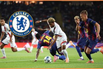 Ibrahim Mbaye in action for PSG against Barcelona