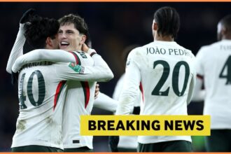 Facundo Buonanotte celebrates with his Chelsea teammates