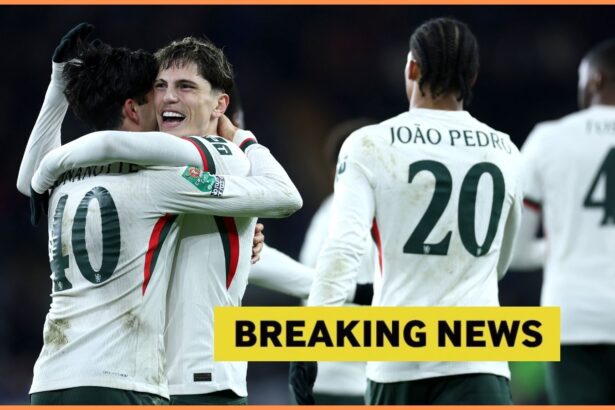 Facundo Buonanotte celebrates with his Chelsea teammates