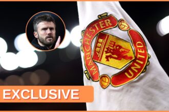 Manchester United logo on corner flag, and Michael Carrick