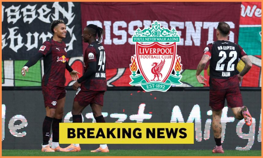 Yan Diomande celebrates with his RB Leipzig teammates