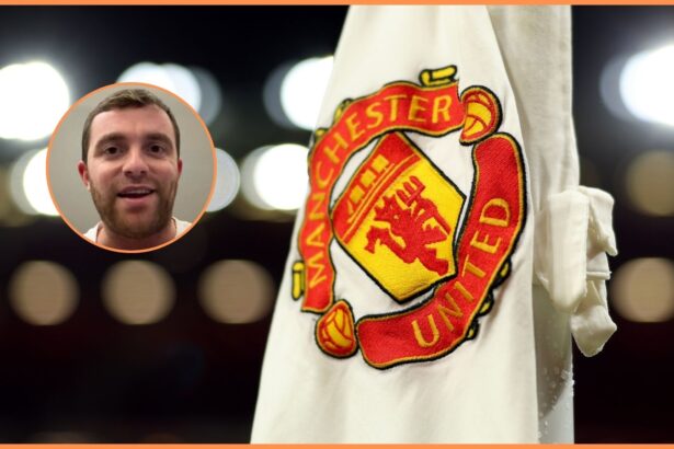 The Manchester United logo on a corner flag, and Fabrizio Romano