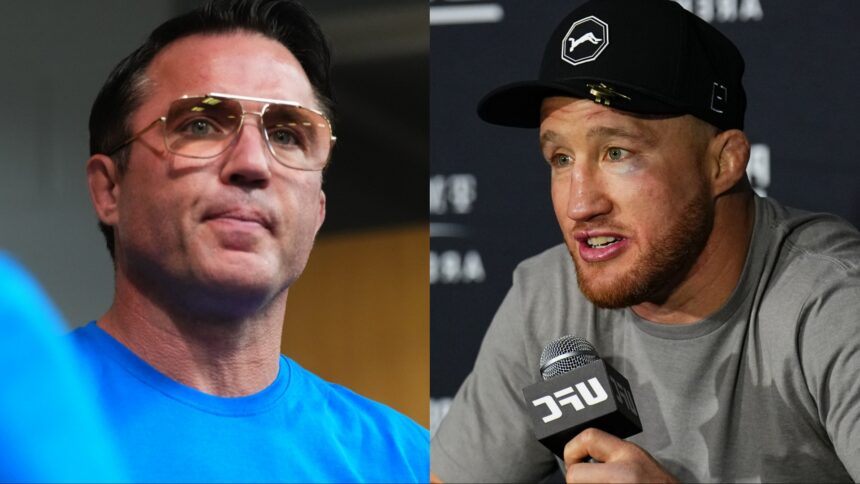 Chael Sonnen on the set of The Ultimate Fighter, opposite Justin Gaethje at the UFC 313 post-fight press conference