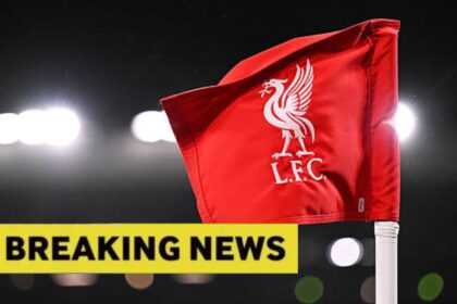 Liverpool corner flag with overaly of breaking news