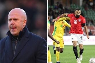 Split image of Arne Slot and Salah in action for Egypt