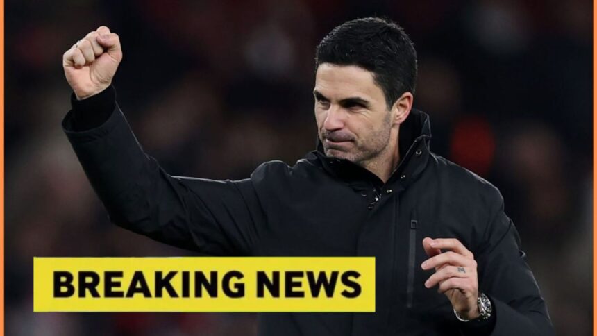 Mikel Arteta with overlay of Breaking News
