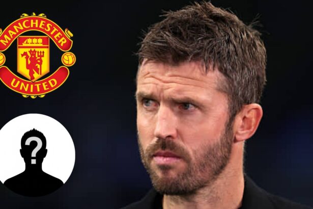Michael Carrick with overlay of Manchester United badge and mystery player