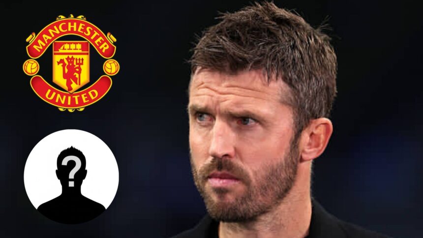 Michael Carrick with overlay of Manchester United badge and mystery player