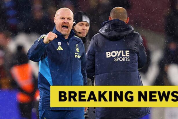 Sean Dyche manager / head coach of Nottingham Forest celebrates after the Premier League match between West Ham United and Nottingham Forest