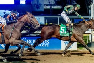 Golden Tempo wins the LeConte Stakes at the Fairgrounds with a first-to-last finish.