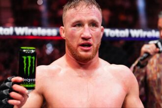 Justin Gaethje gets his hand raised after a win at UFC 313