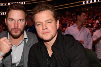 Matt Damon (right) attends a UFC event with fellow actor Chris Pratt.