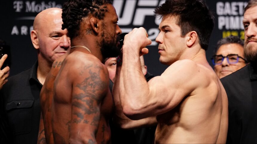 Michael Johnson and Alexander Hernandez face off at the UFC 324 ceremonial weigh-in