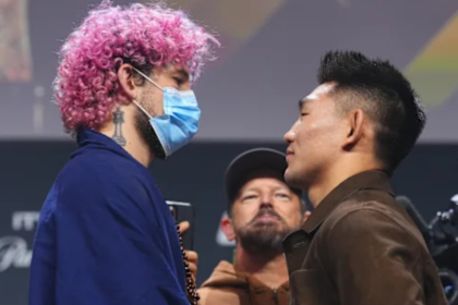 China's Song Yadong Reacts to Sean O'Malley's COVID Mask During Faceoff