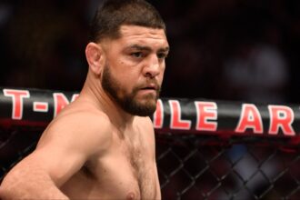 Nick Diaz enters the Octagon for his fight against Robbie Lawler at UFC 266