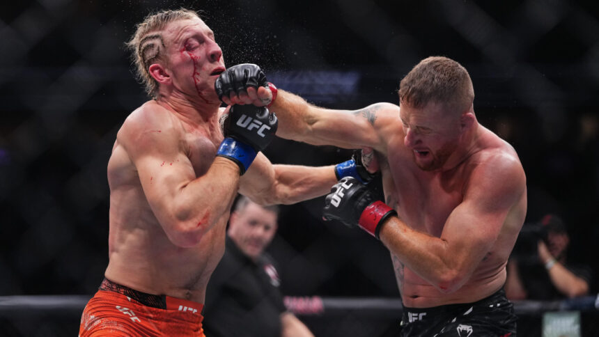 Paddy Pimblett takes punch from Justin Gaethje at UFC 324