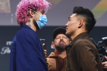 Sean O'Malley and Song Yadong face off at a UFC 324 press conference
