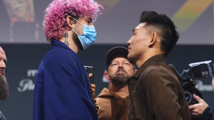 Sean O'Malley and Song Yadong face off at a UFC 324 press conference