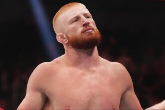 Bo Nickal reacts after a win over Cody Brundage at UFC 300