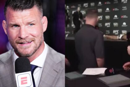 Michael Bisping commentates cageside, opposite Cameron Smotherman fainting at the UFC 324 weigh-in
