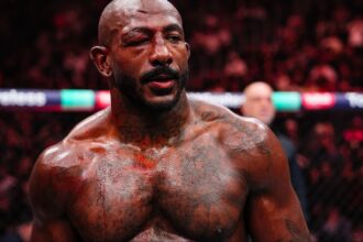 Khalil Rountree Jr. reacts in the Octagon after a loss to Jiri Prochazka