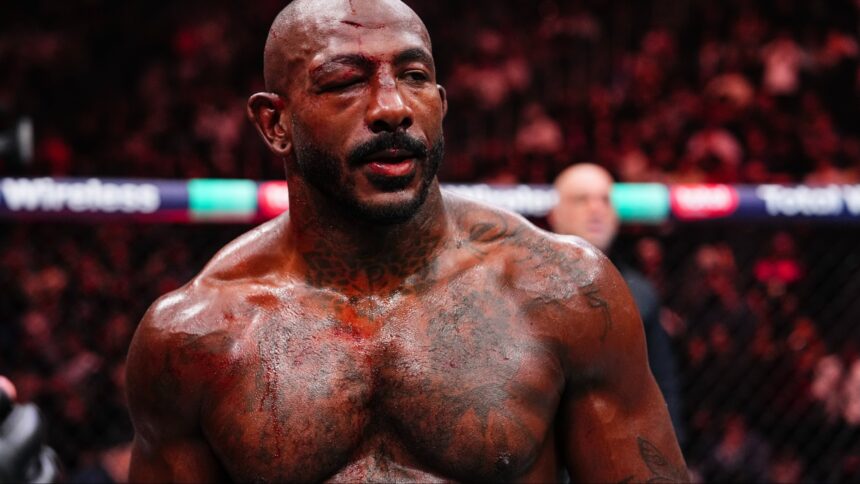 Khalil Rountree Jr. reacts in the Octagon after a loss to Jiri Prochazka