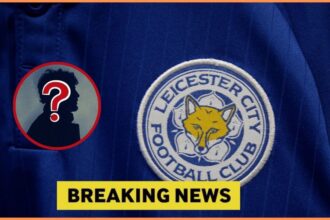 Leicester City badge with overlay of breaking news and overlay of mystery player